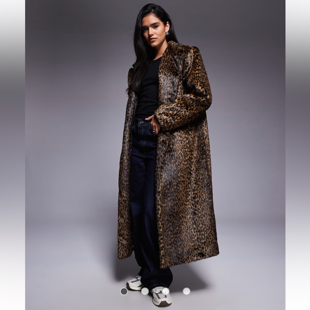 ASOS Brown Leopard Print Teddy Dad Coat Jacket